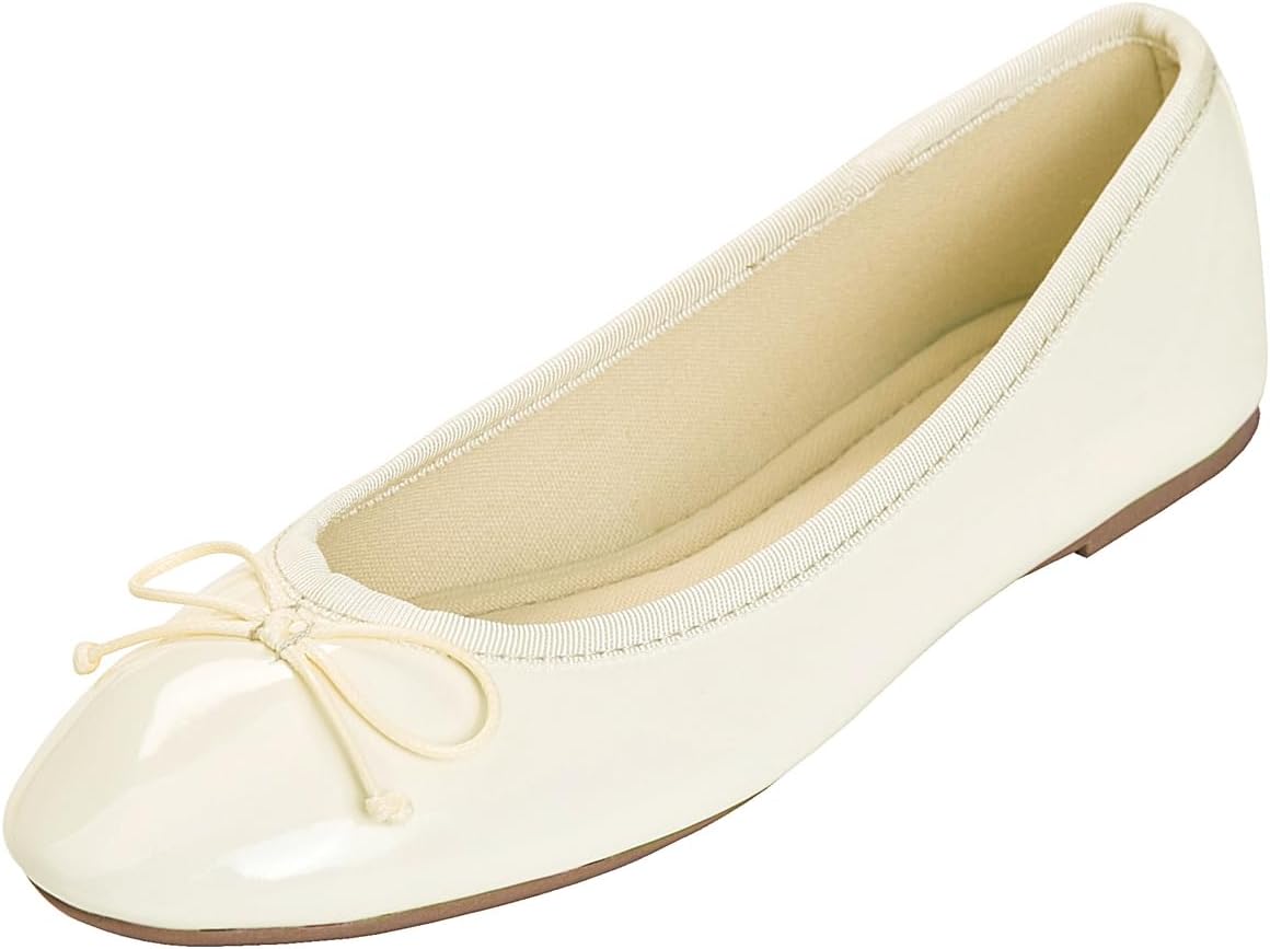Women's Patent Ballet Flats - Memory Foam Cushioned Slip On Dress Shoes in Glitter and Solid Finishes - Glitter Multi Wh