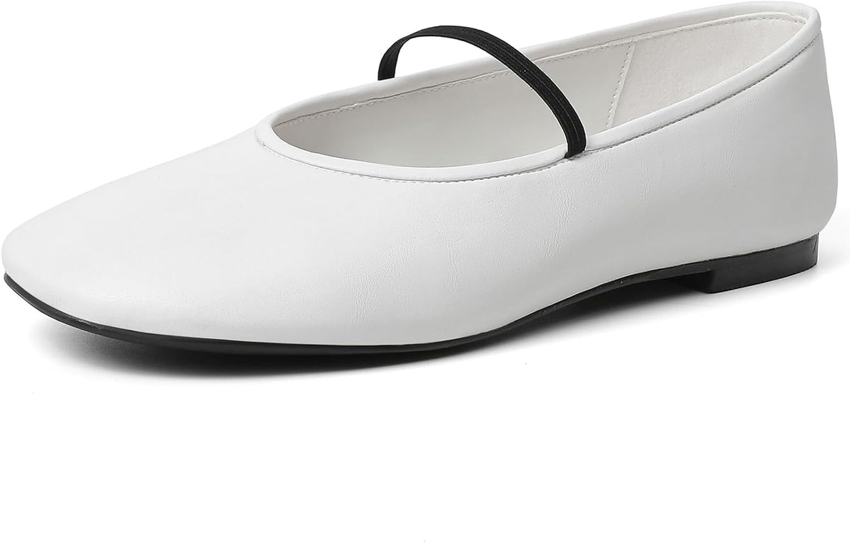 Women's Square Toe Knit Mary Jane Flats - Foldable Slip On Shoes with Adjustable Strap for Office Days - 7