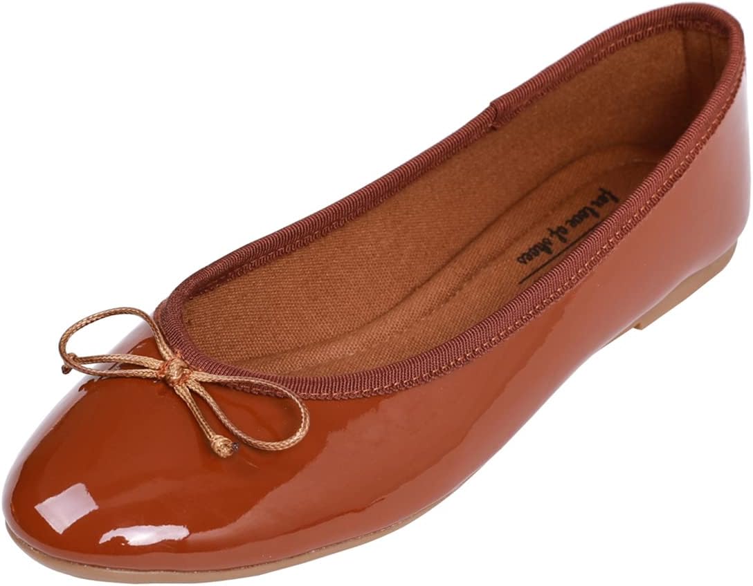 Women's Patent Ballet Flats - Memory Foam Cushioned Slip On Dress Shoes in Glitter and Solid Finishes - Glitter Light Go