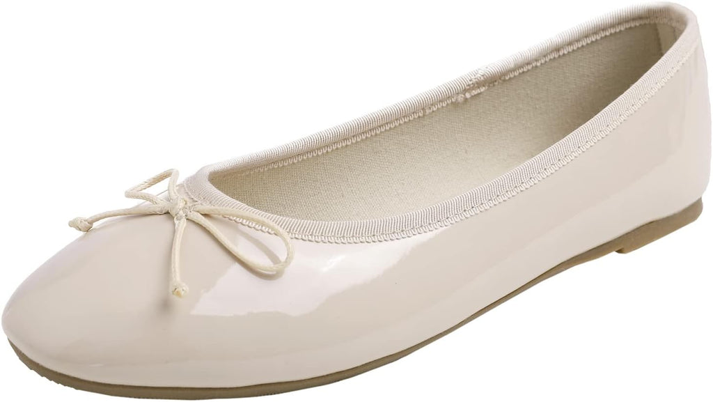 Women's Patent Ballet Flats - Memory Foam Cushioned Slip On Dress Shoes in Glitter and Solid Finishes - Glitter Red