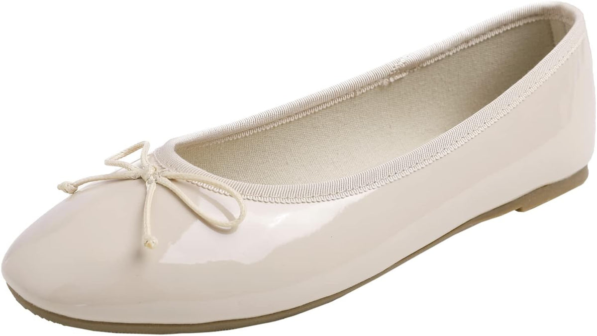 Women's Patent Ballet Flats - Memory Foam Cushioned Slip On Dress Shoes in Glitter and Solid Finishes - Glitter Red