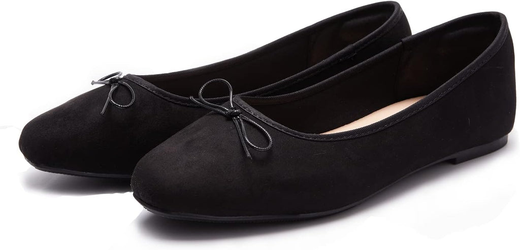 Women's Round Toe Ballet Flats with Bow - Dressy Slip On Shoes for Office, Weddings and Everyday Wear - 7