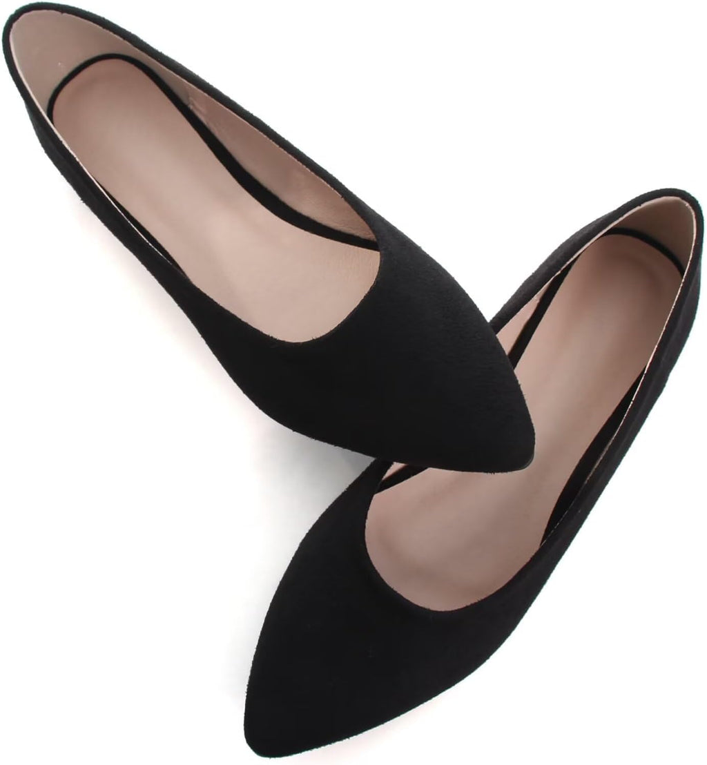 Women's Suede Pointed Toe Ballet Flats - Dressy Slip On Ballerina Walking Shoes for Office and Casual Wear - 10