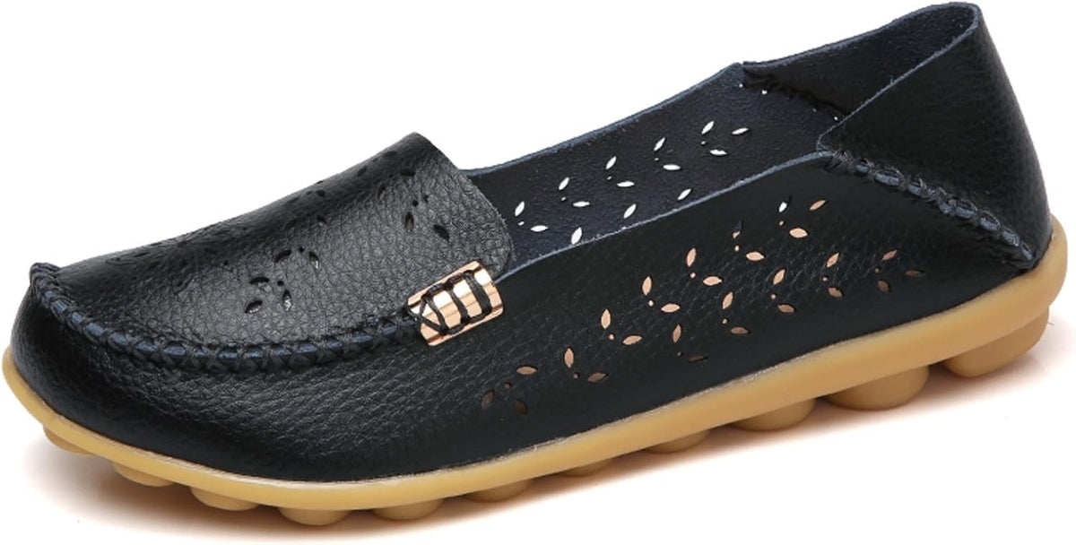 Women's Comfort Walking Loafers - Flat Slip On Casual Shoes with Cutout Detail for Everyday Wear - 9
