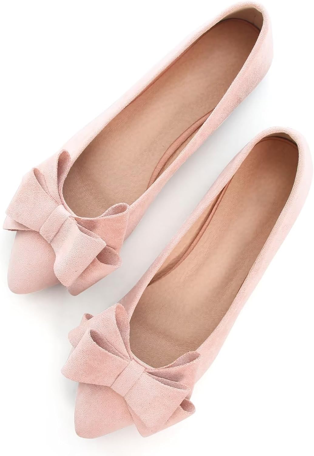 Women's Suede Bow Ballet Flats - Pointed Toe Slip On Moccasin Style Shoes for Work and Casual Wear - 10