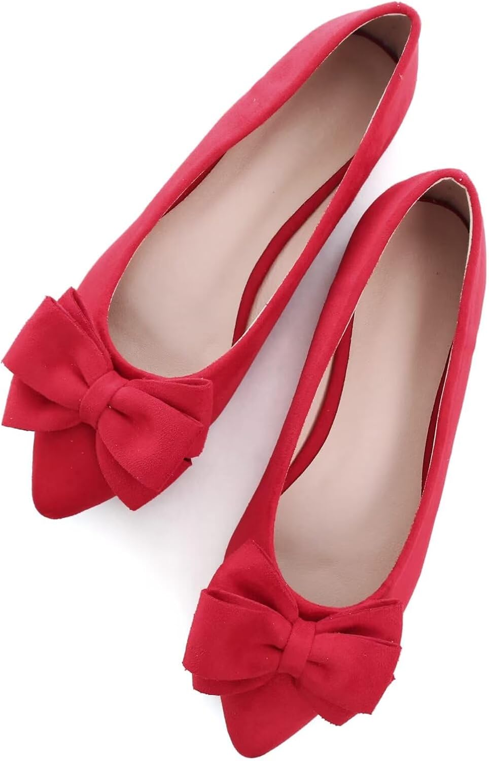Women's Suede Bow Ballet Flats - Pointed Toe Slip On Moccasin Style Shoes for Work and Casual Wear - 6