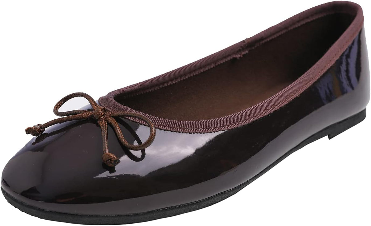 Women's Patent Ballet Flats - Memory Foam Cushioned Slip On Dress Shoes in Glitter and Solid Finishes - Glitter Light Go