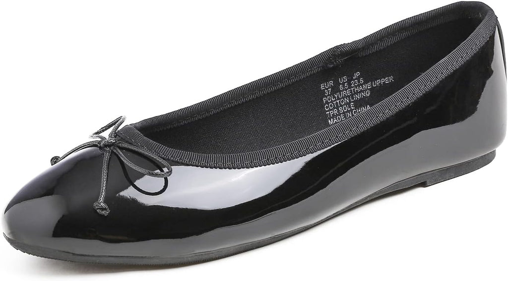Women's Patent Ballet Flats - Memory Foam Cushioned Slip On Dress Shoes in Glitter and Solid Finishes - Burgundy