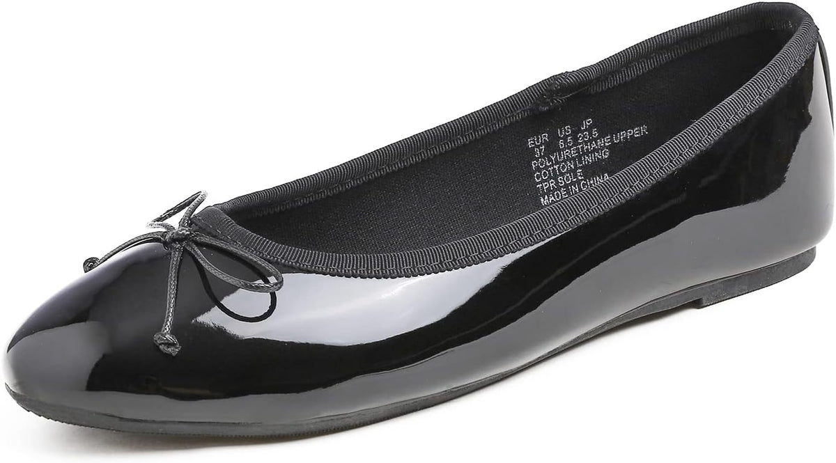 Women's Patent Ballet Flats - Memory Foam Cushioned Slip On Dress Shoes in Glitter and Solid Finishes - Burgundy