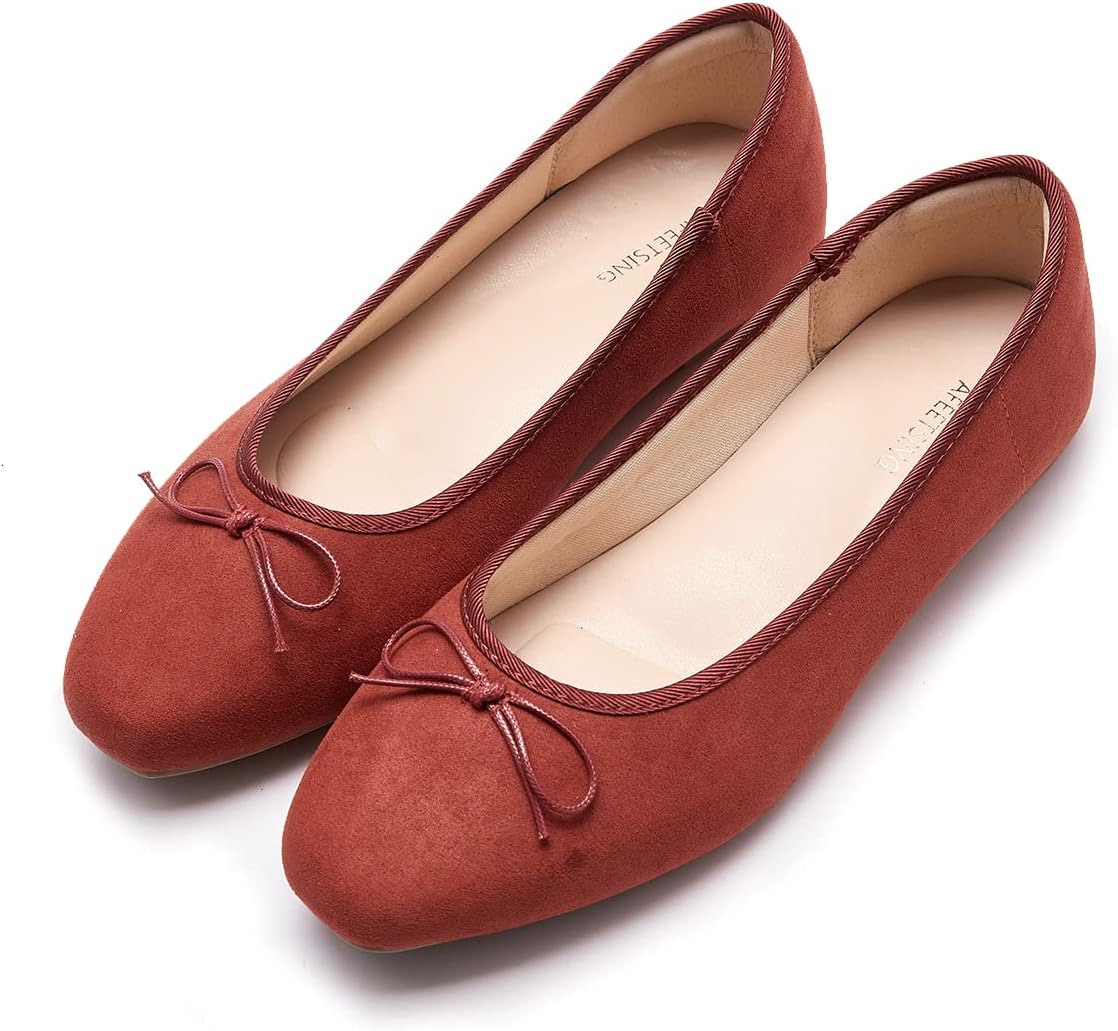 Women's Round Toe Ballet Flats with Bow - Dressy Slip On Shoes for Office, Weddings and Everyday Wear - 7