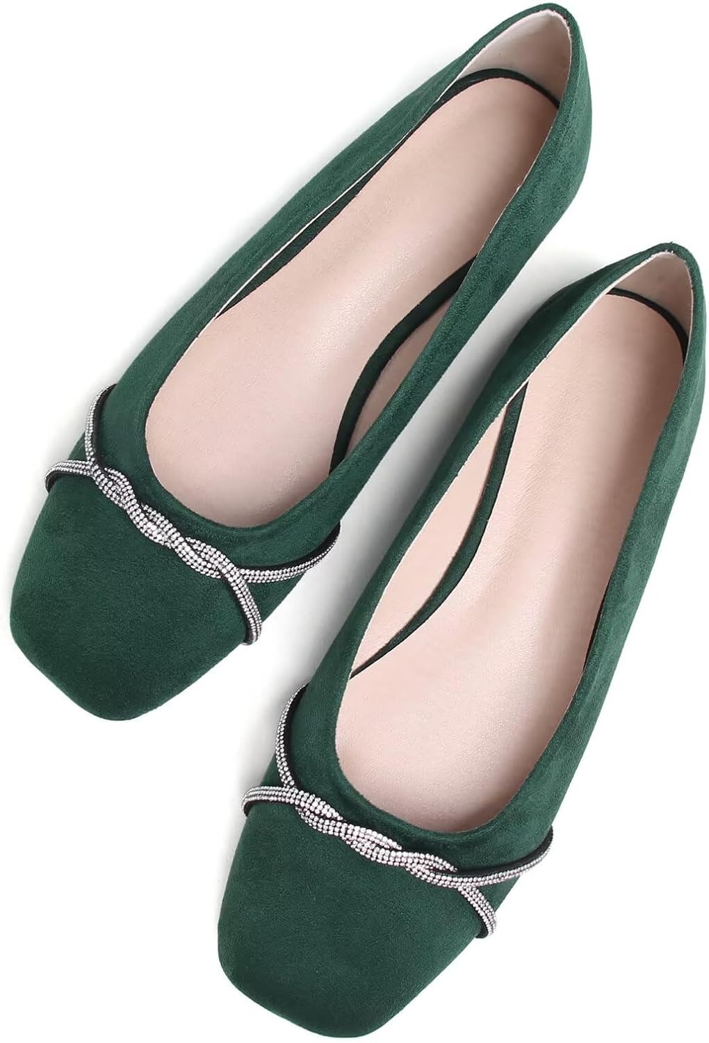 Women's Pointed Toe Ballet Flats with Chain and Rhinestone Trim - Slip On Dress Shoes for Office and Parties - 9