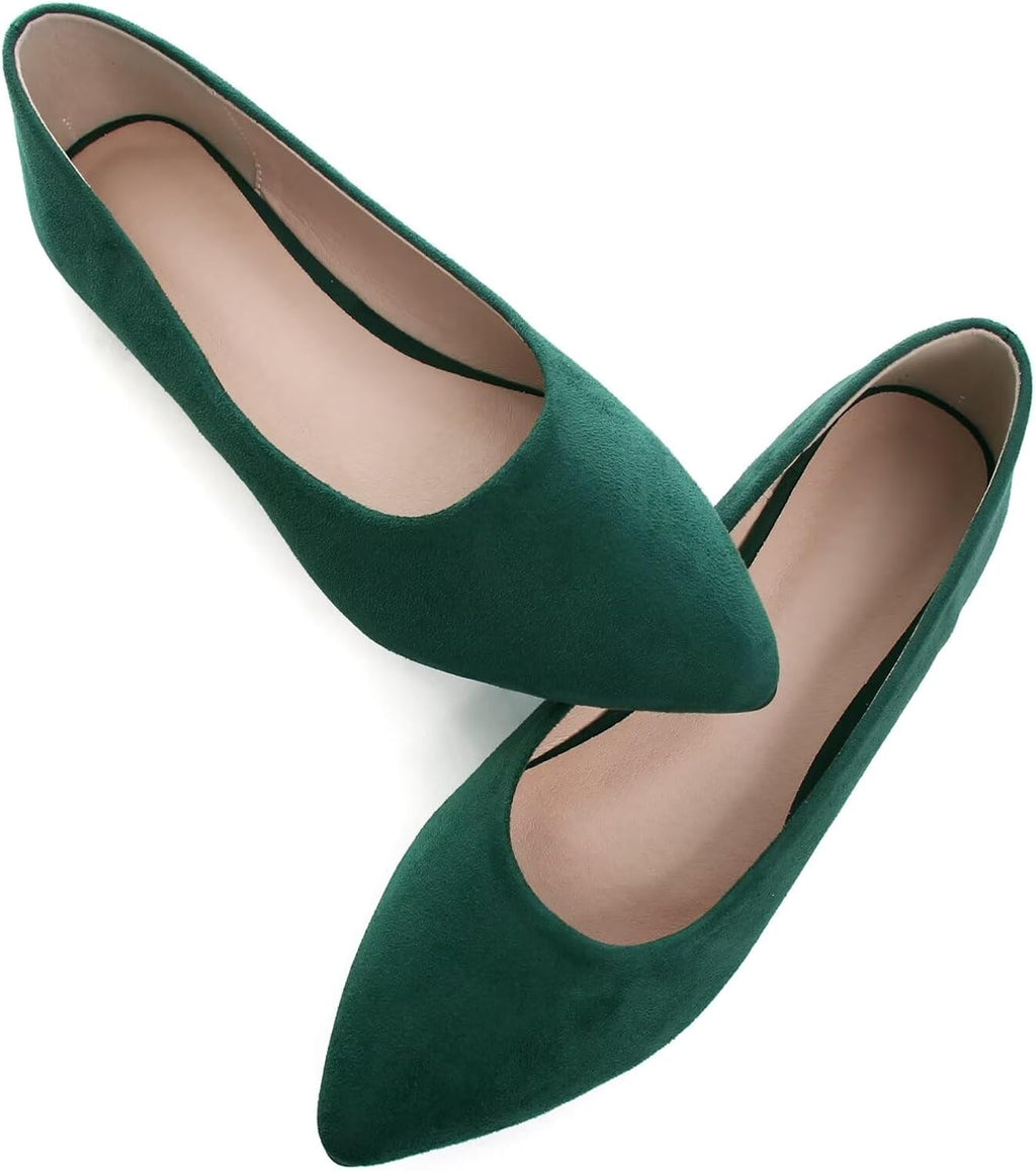 Women's Suede Pointed Toe Ballet Flats - Dressy Slip On Ballerina Walking Shoes for Office and Casual Wear - 9