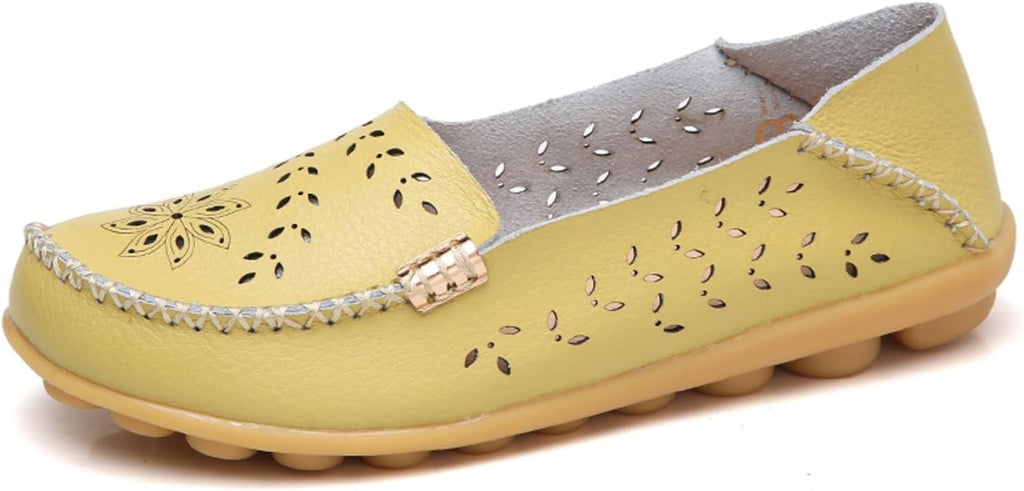Women's Comfort Walking Loafers - Flat Slip On Casual Shoes with Cutout Detail for Everyday Wear - 9