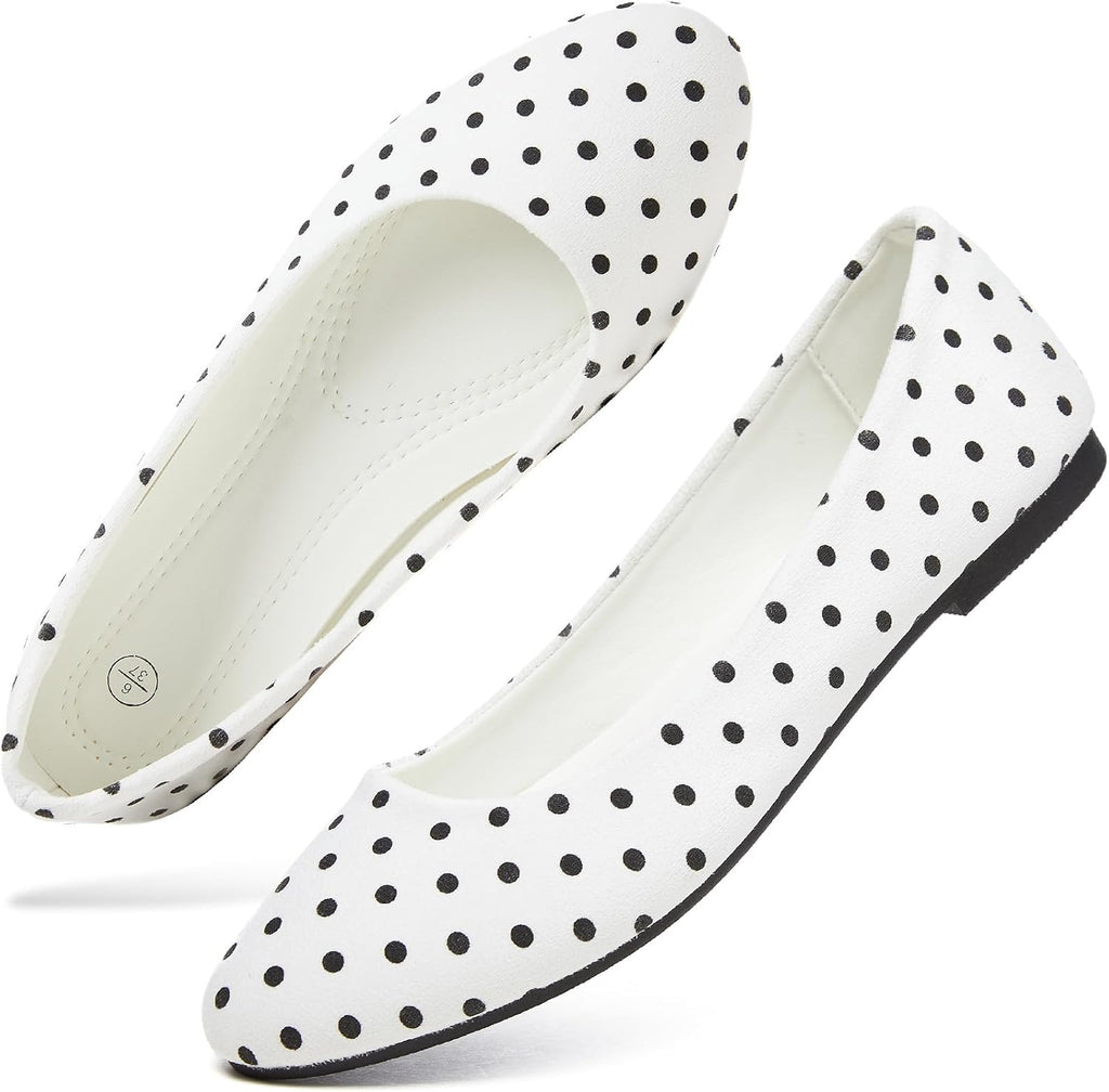 Women's Faux Leather Ballet Flats - Slip On Round Toe Dress Shoes for Office Days and Weekend Errands - 8