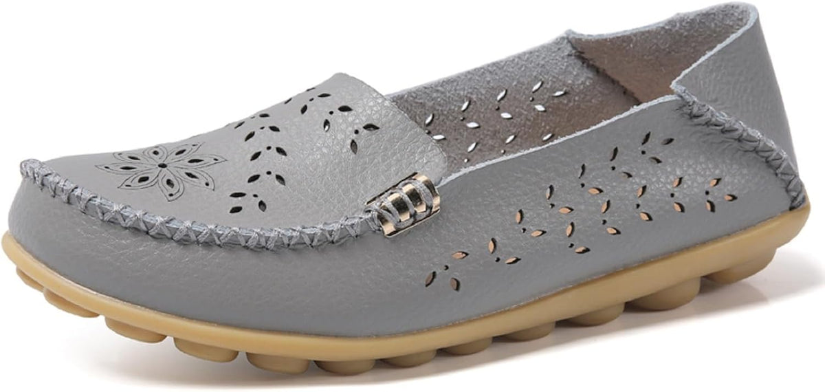 Women's Comfort Walking Loafers - Flat Slip On Casual Shoes with Cutout Detail for Everyday Wear - 9