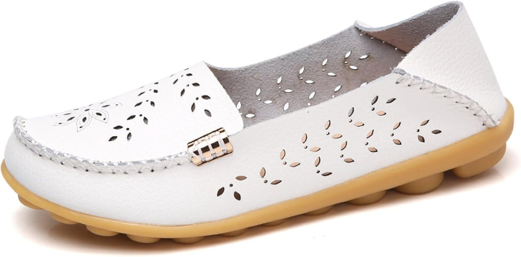 Women's Comfort Walking Loafers - Flat Slip On Casual Shoes with Cutout Detail for Everyday Wear - 6