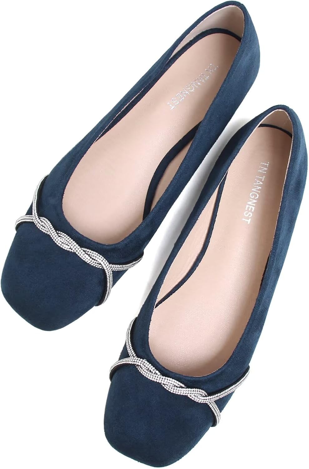 Women's Pointed Toe Ballet Flats with Chain and Rhinestone Trim - Slip On Dress Shoes for Office and Parties - 9 (30)