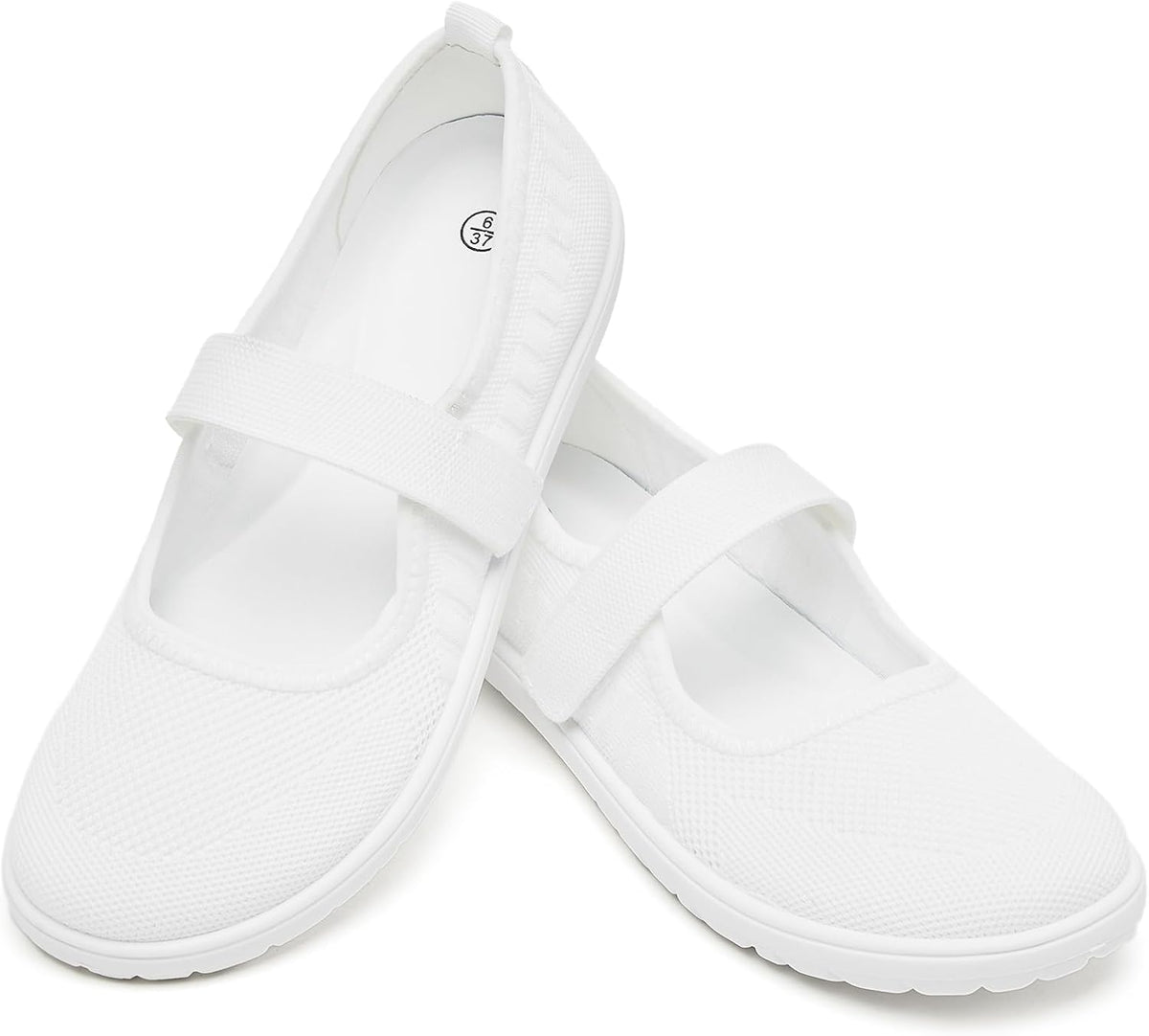 Women's Wide Toe Box Mary Jane Flats - Knit Wide Width Shoes with Velcro Ankle Strap and Zero Drop Sole - 6