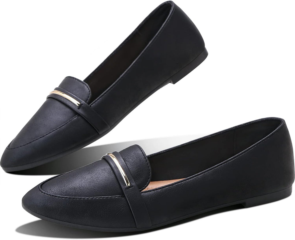 Women's Pointed Toe Penny Loafers - Faux Suede Flat Slip On Work Shoes for Office and Business Casual - 6