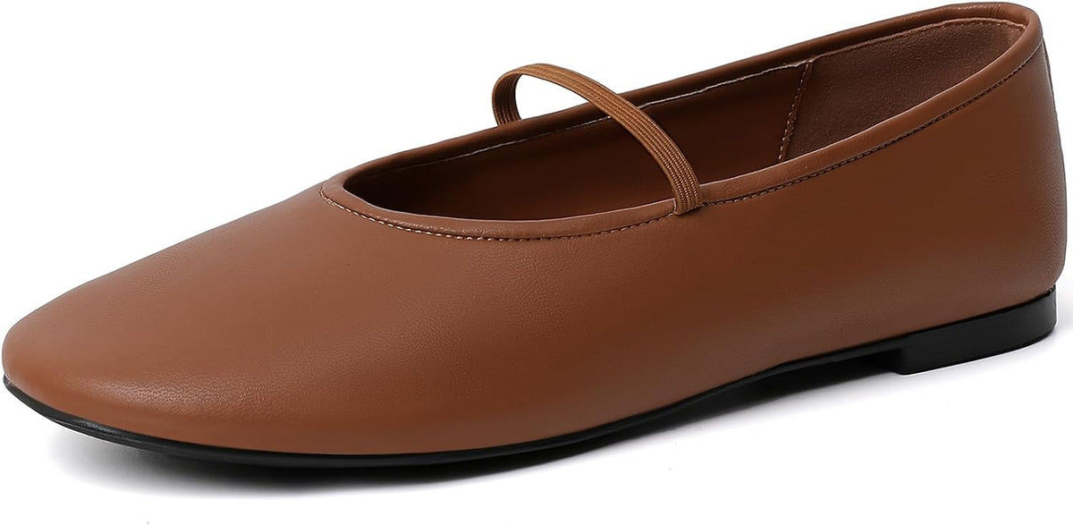 Women's Square Toe Knit Mary Jane Flats - Foldable Slip On Shoes with Adjustable Strap for Office Days - 6