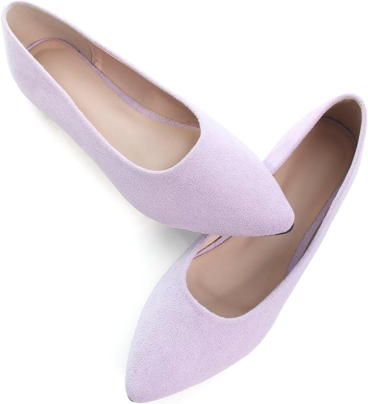 Women's Suede Pointed Toe Ballet Flats - Dressy Slip On Ballerina Walking Shoes for Office and Casual Wear - 8