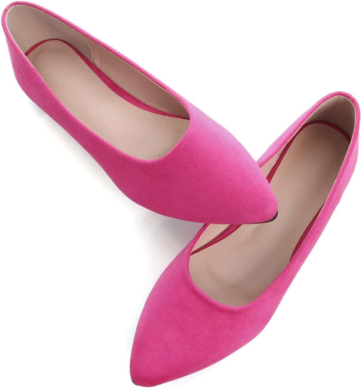 Women's Suede Pointed Toe Ballet Flats - Dressy Slip On Ballerina Walking Shoes for Office and Casual Wear - 7