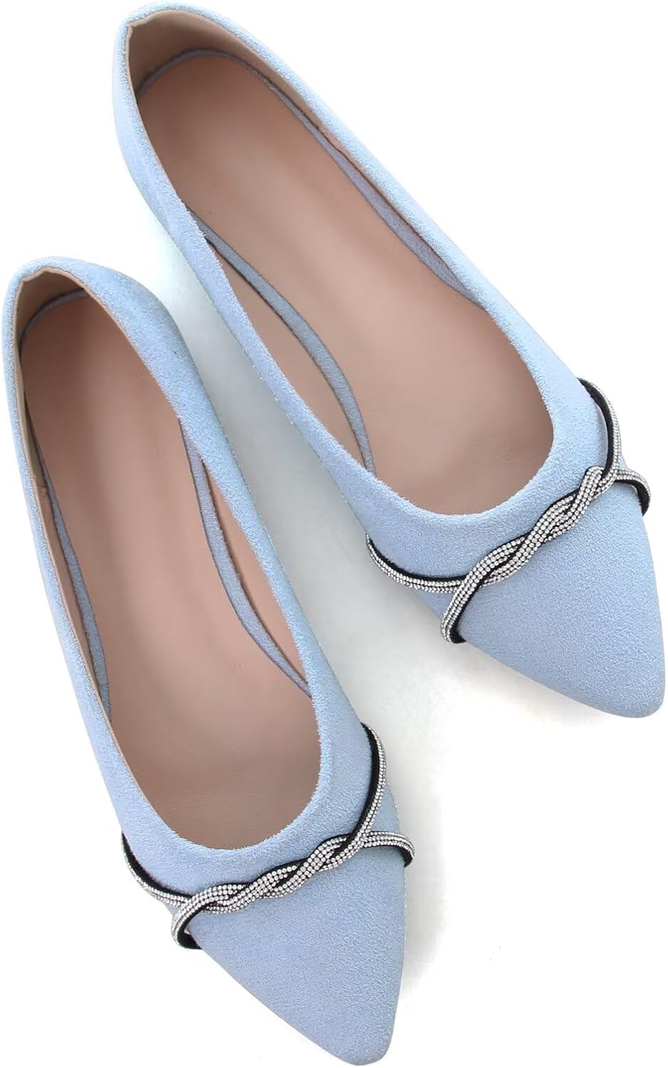 Women's Pointed Toe Ballet Flats with Chain and Rhinestone Trim - Slip On Dress Shoes for Office and Parties - 9 (27)