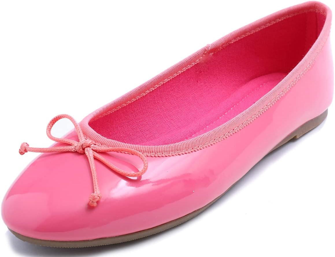 Women's Patent Ballet Flats - Memory Foam Cushioned Slip On Dress Shoes in Glitter and Solid Finishes - Glitter Lavender