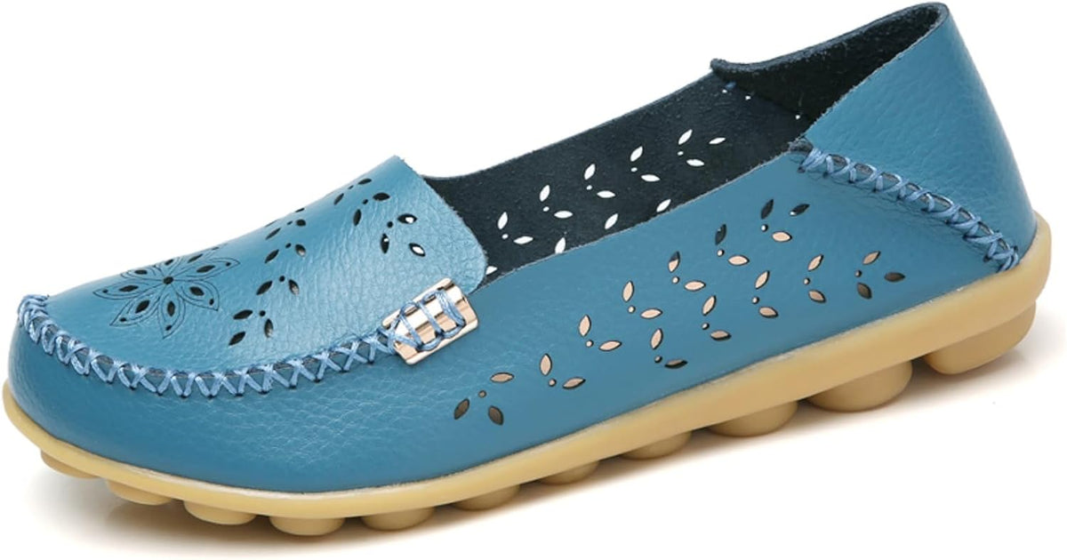 Women's Comfort Walking Loafers - Flat Slip On Casual Shoes with Cutout Detail for Everyday Wear - 8