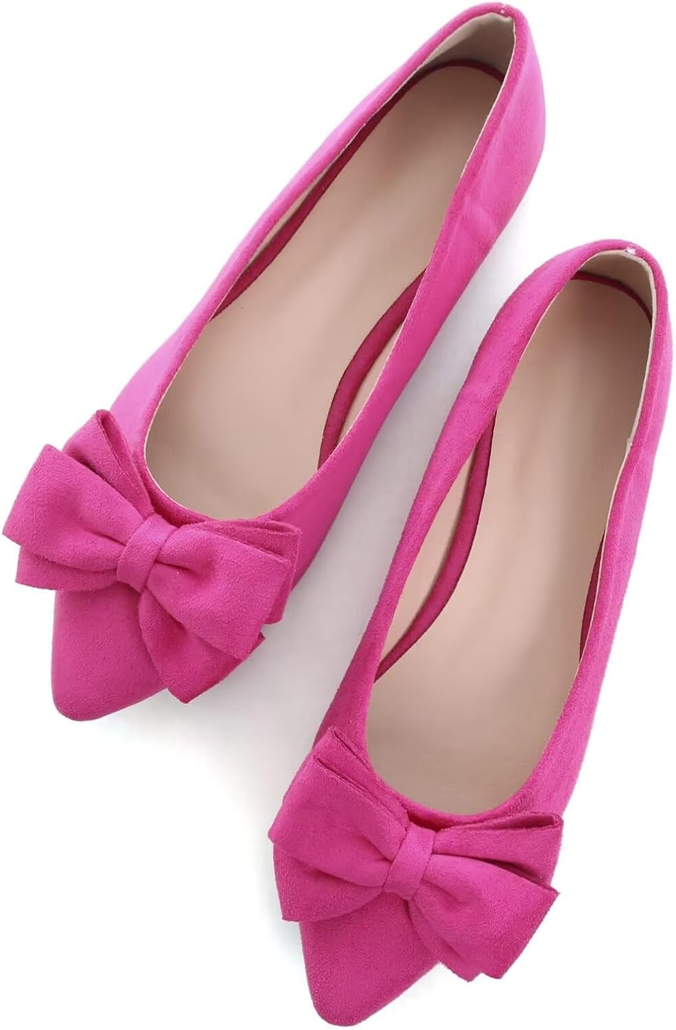 Women's Suede Bow Ballet Flats - Pointed Toe Slip On Moccasin Style Shoes for Work and Casual Wear - 10