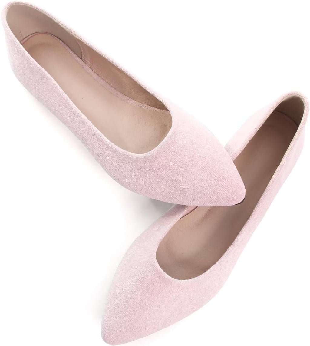 Women's Suede Pointed Toe Ballet Flats - Dressy Slip On Ballerina Walking Shoes for Office and Casual Wear - 6