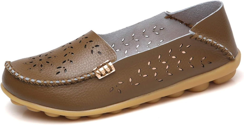 Women's Comfort Walking Loafers - Flat Slip On Casual Shoes with Cutout Detail for Everyday Wear - 6