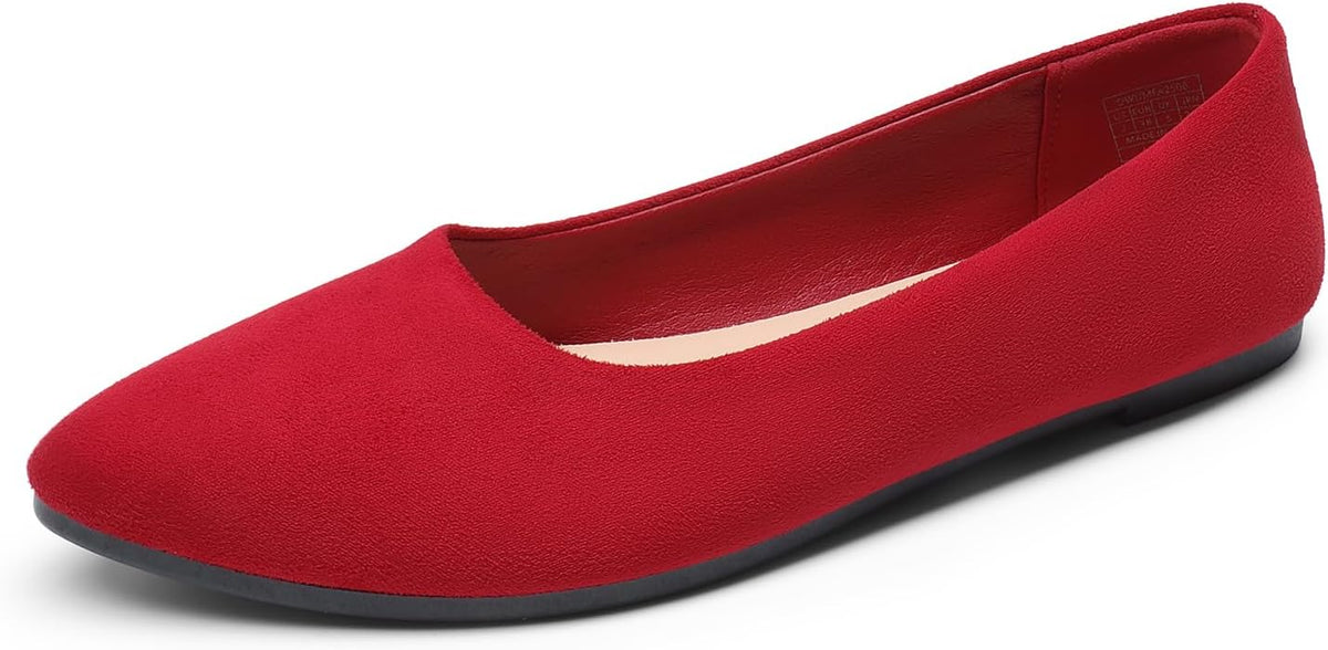 Women's Pointed Toe Flexible Ballet Flats - Cushioned Slip On Shoes for Business, Office and Casual Days - 6