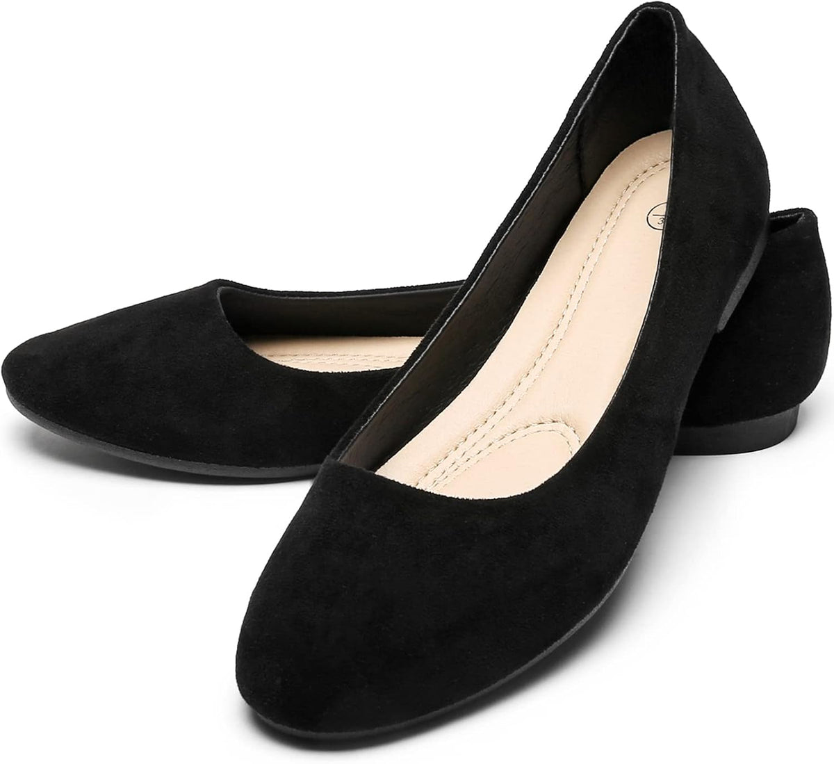 Women's Black Faux Suede Ballet Flats - Soft Lightweight Slip On Dress Shoes for Office and Evening Wear - 6