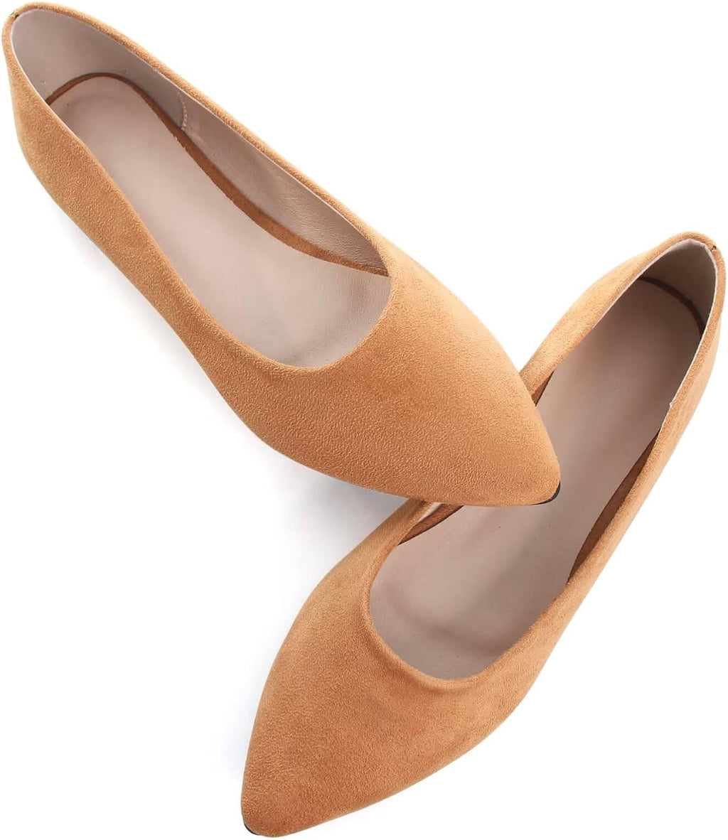 Women's Suede Pointed Toe Ballet Flats - Dressy Slip On Ballerina Walking Shoes for Office and Casual Wear - 6