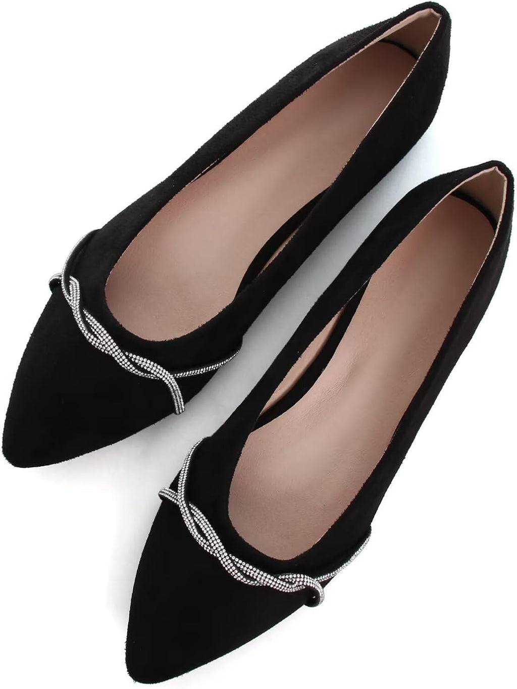 Women's Suede Pointed Toe Ballet Flats - Dressy Slip On Ballerina Walking Shoes for Office and Casual Wear - 9