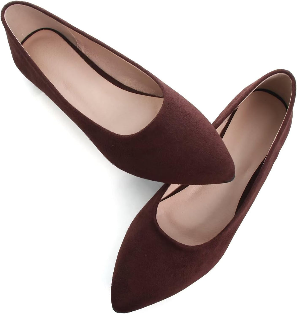 Women's Suede Pointed Toe Ballet Flats - Dressy Slip On Ballerina Walking Shoes for Office and Casual Wear - 9