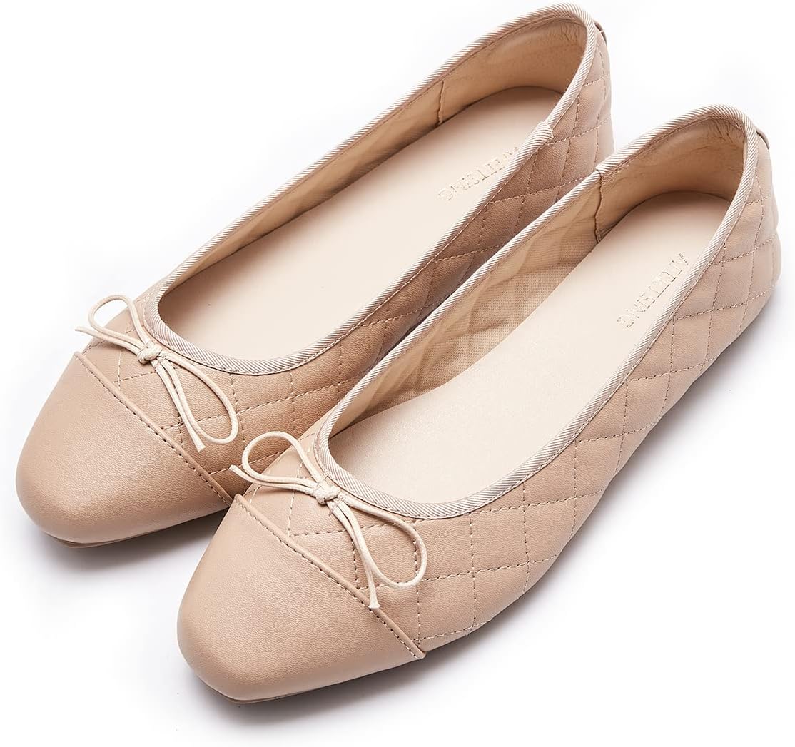 Women's Round Toe Ballet Flats with Bow - Dressy Slip On Shoes for Office, Weddings and Everyday Wear - 6