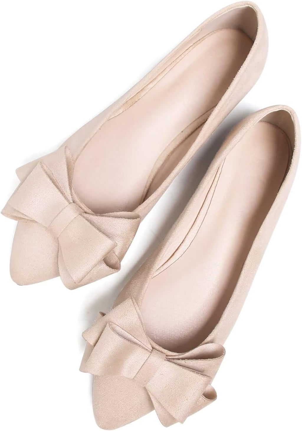 Women's Suede Bow Ballet Flats - Pointed Toe Slip On Moccasin Style Shoes for Work and Casual Wear - 9