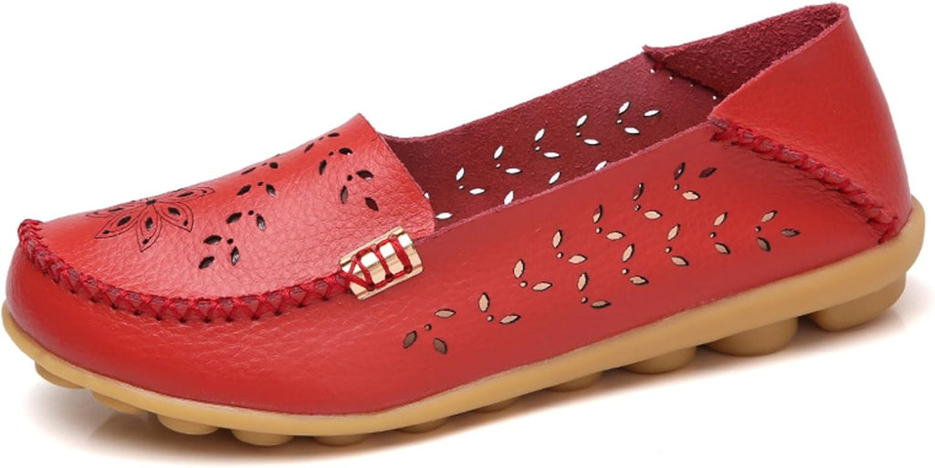 Women's Comfort Walking Loafers - Flat Slip On Casual Shoes with Cutout Detail for Everyday Wear - 7