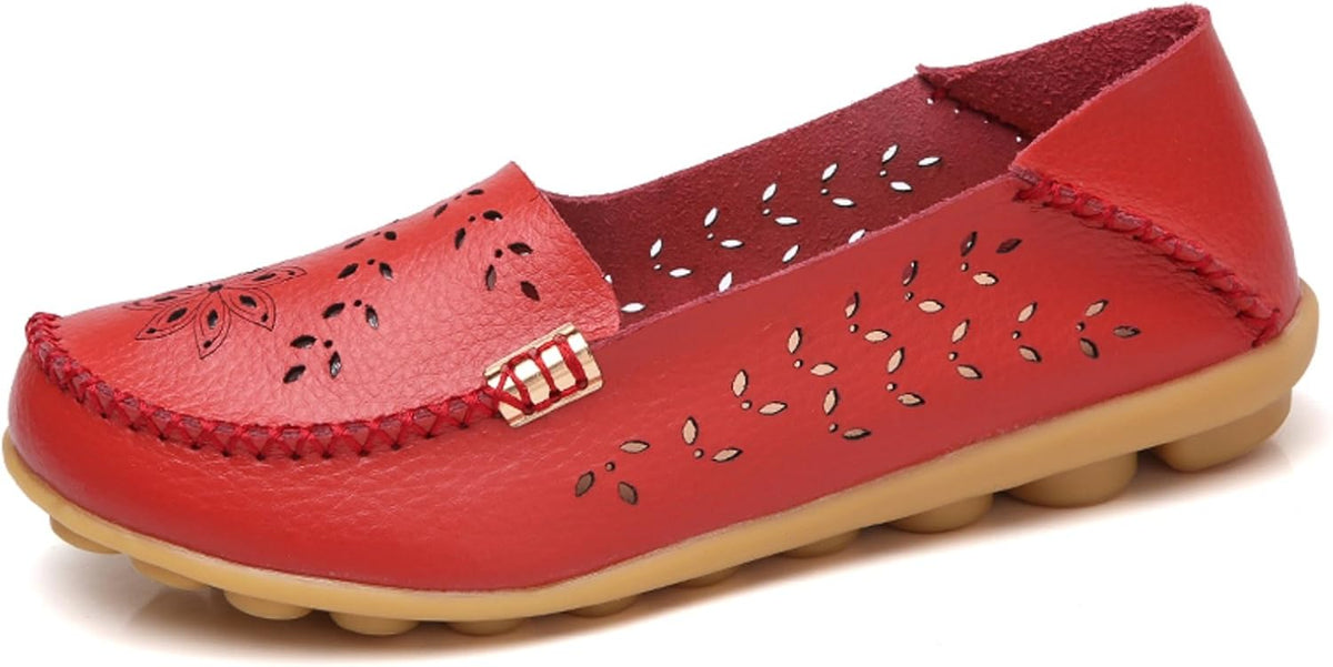 Women's Comfort Walking Loafers - Flat Slip On Casual Shoes with Cutout Detail for Everyday Wear - 7