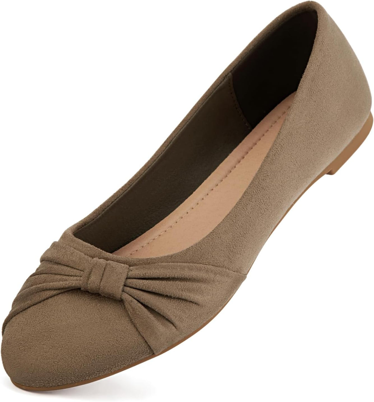 Women's Faux Suede Round Toe Ballet Flats - Slip On Dressy Walking Shoes for Office and Weekend Wear - 6