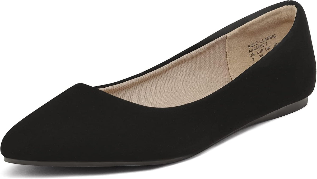 Women's Pointed Toe Dress Ballet Flats - Slip On Shoes in Suede, Patent and Glitter for Weddings and Work - 8 Wide