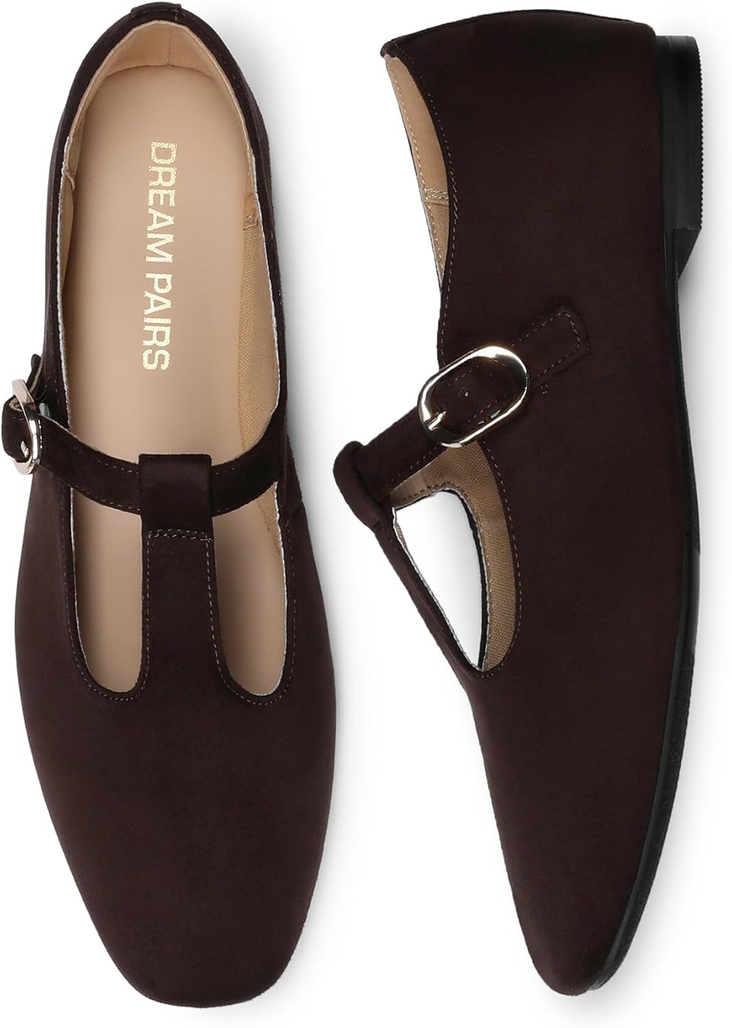 Women's T-Strap Mary Jane Flats - Adjustable Buckle Dress Shoes for Work, Parties and Evenings Out - 6