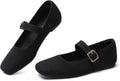 Women's Square Toe Knit Mary Jane Flats - Foldable Slip On Shoes with Adjustable Strap for Office Days - 6