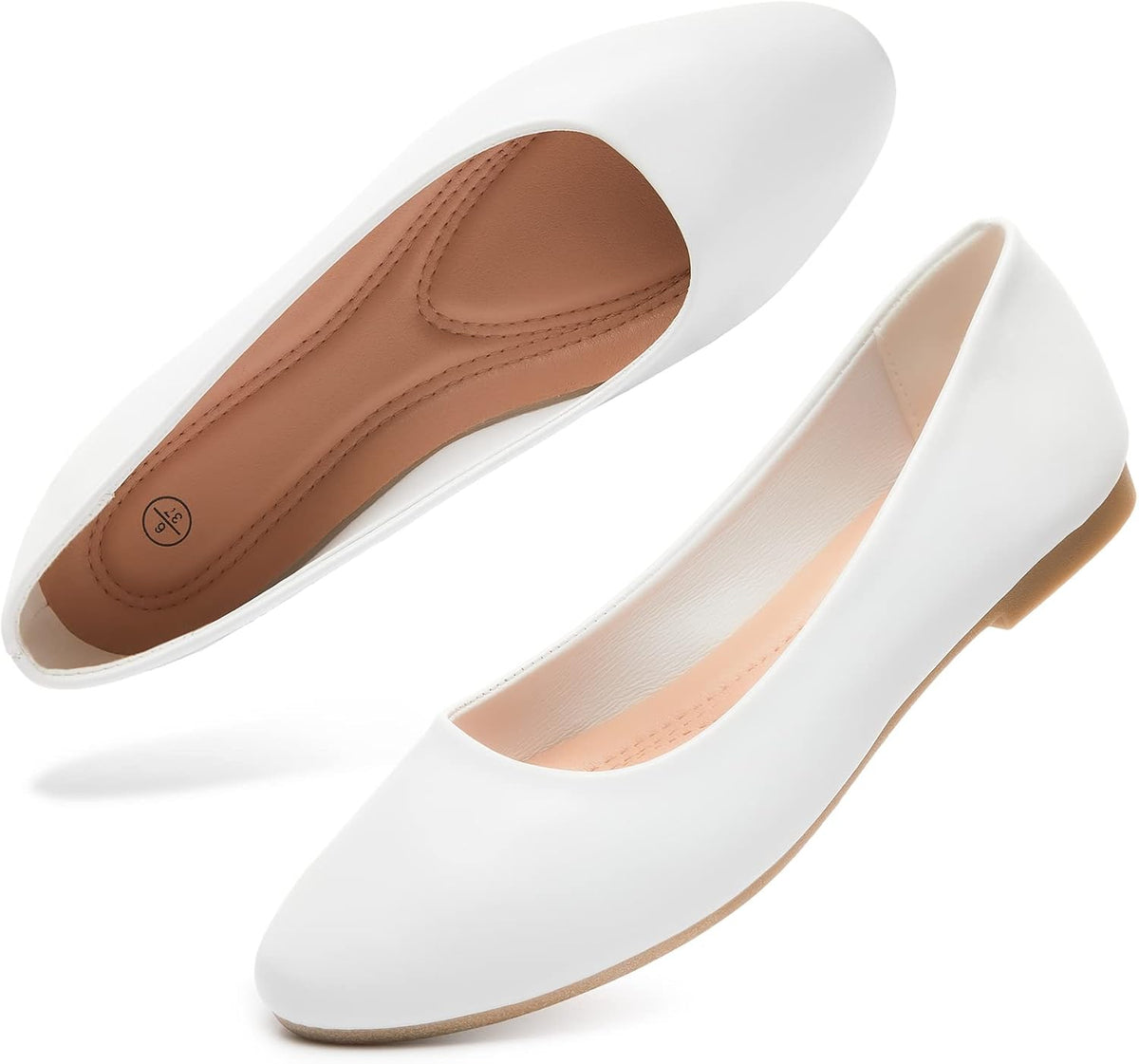 Women's Faux Leather Ballet Flats - Slip On Round Toe Dress Shoes for Office Days and Weekend Errands - 7