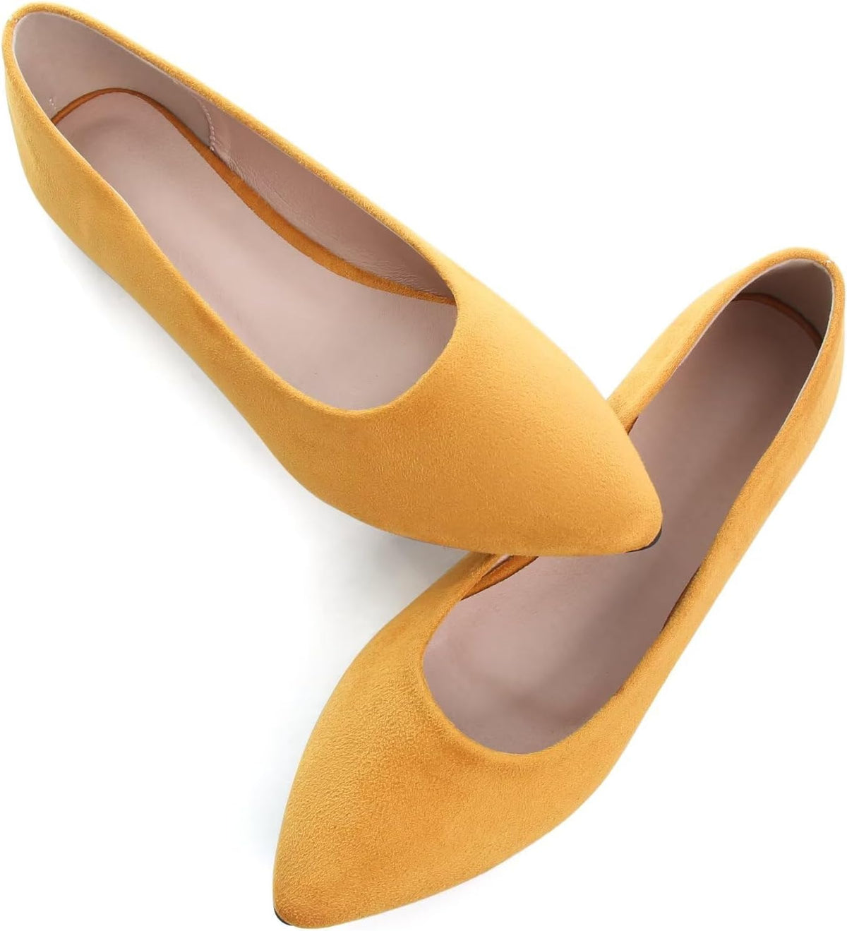 Women's Suede Pointed Toe Ballet Flats - Dressy Slip On Ballerina Walking Shoes for Office and Casual Wear - 10