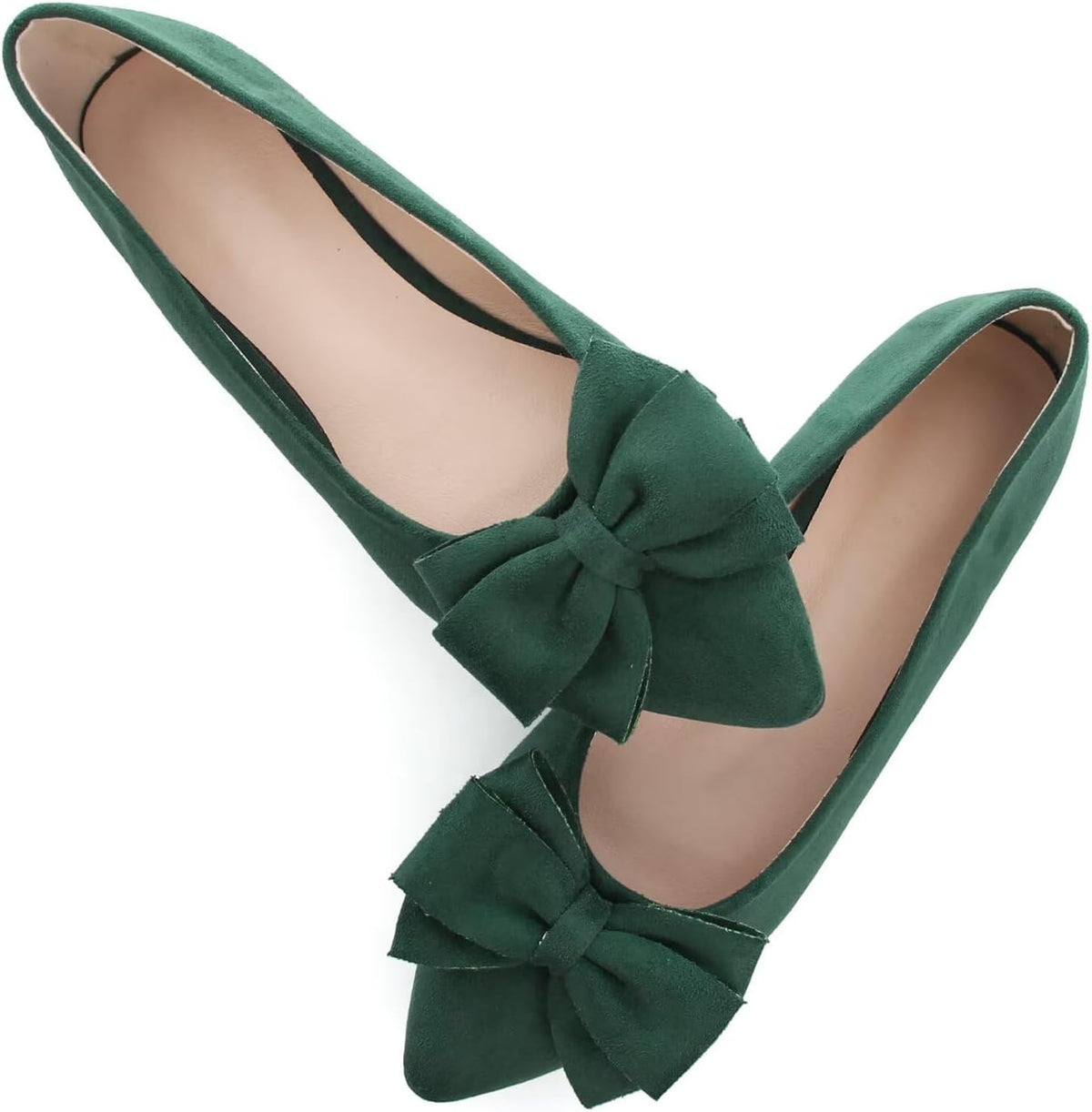 Women's Suede Bow Ballet Flats - Pointed Toe Slip On Moccasin Style Shoes for Work and Casual Wear - 8