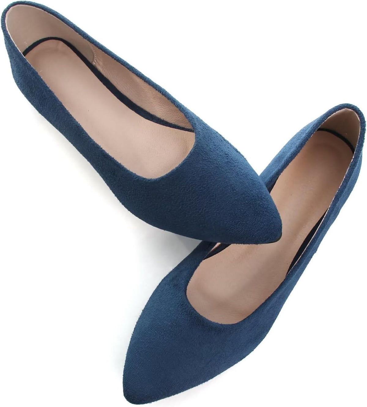 Women's Suede Pointed Toe Ballet Flats - Dressy Slip On Ballerina Walking Shoes for Office and Casual Wear - 7