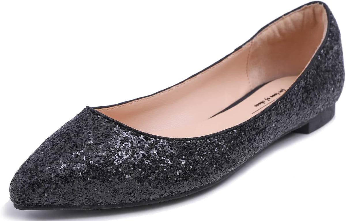 Women's Patent Ballet Flats - Memory Foam Cushioned Slip On Dress Shoes in Glitter and Solid Finishes - Burgundy